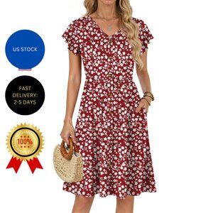 Fantaslook Women Summer Dresses V Neck Ruffle Sleeve Casual Flowy Sundresses But